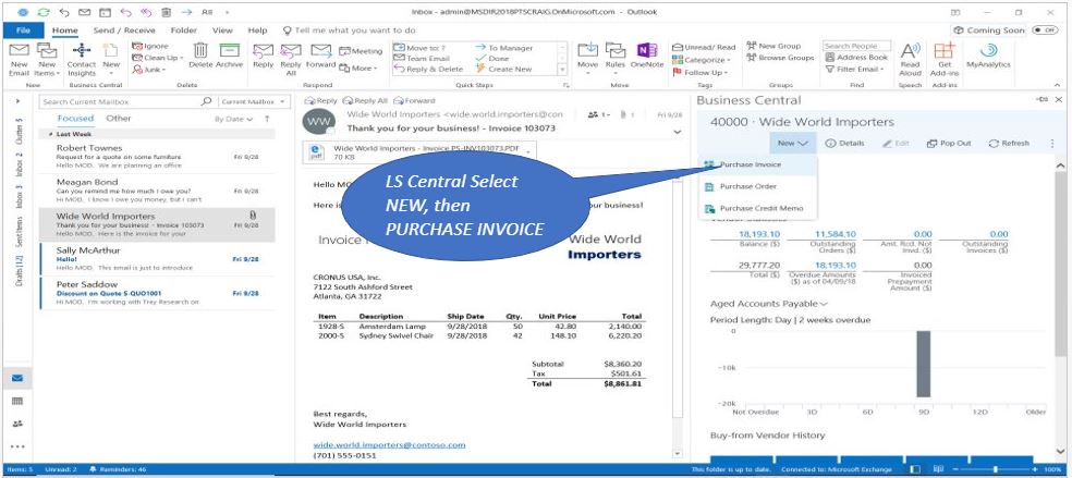 Business Central Action Pane in Outlook