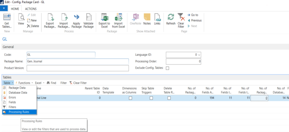 Config Package Card Processing Rule