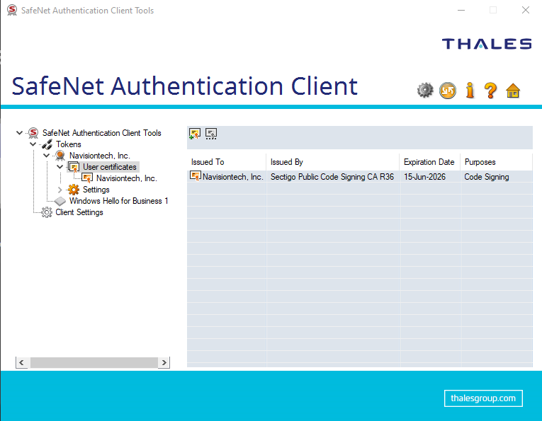 SafeNet Authentication Client only shows one certificate