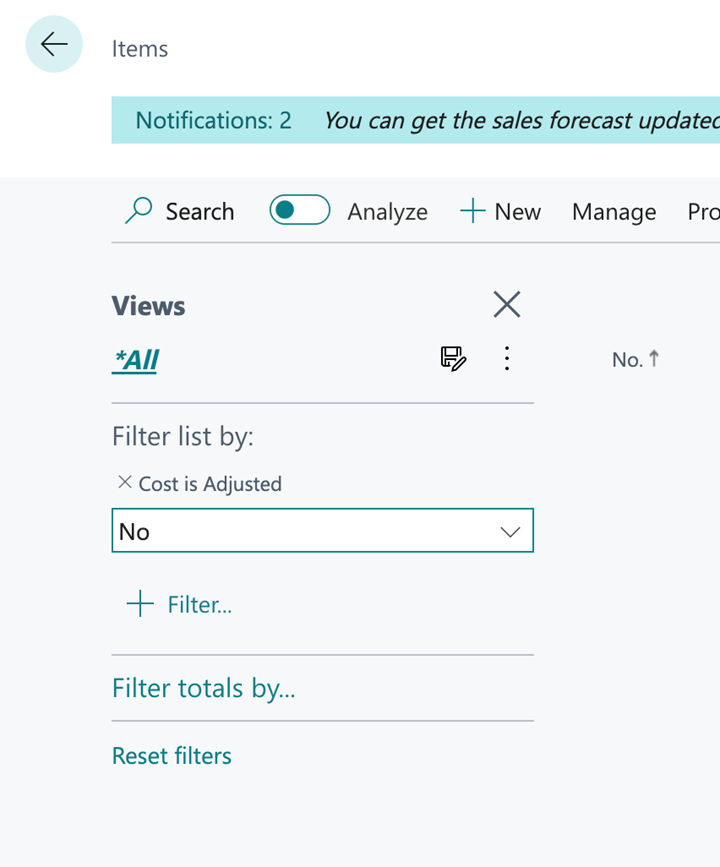 How to filter items Cost Adjusted items.