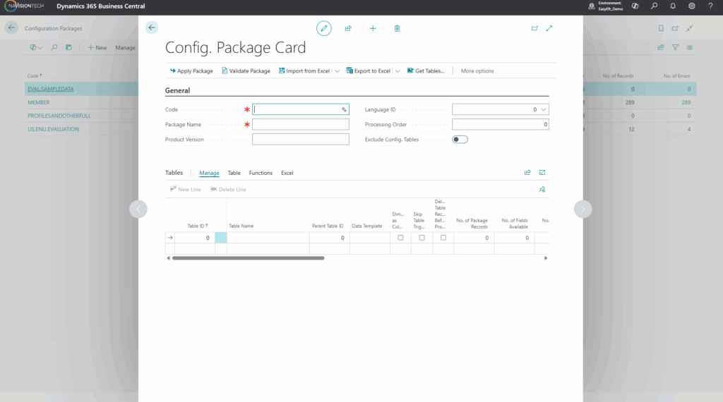 Business Central configuration package